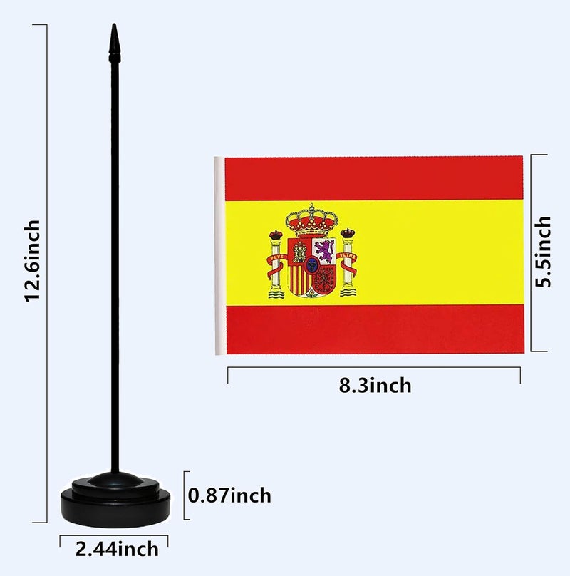 tibijoy Spain Spanish Deluxe Desk Flag Set, Small Mini Miniature Spain Spanish Table Desktop Flags With Solid Pole, Black Base and Spear Top(2 Pack) - Image 3